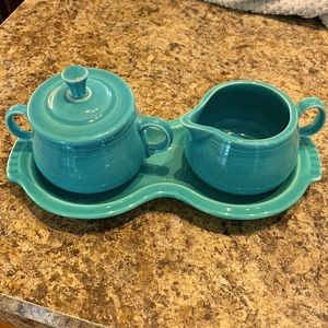 Turquoise fiesta ware cream and sugar set